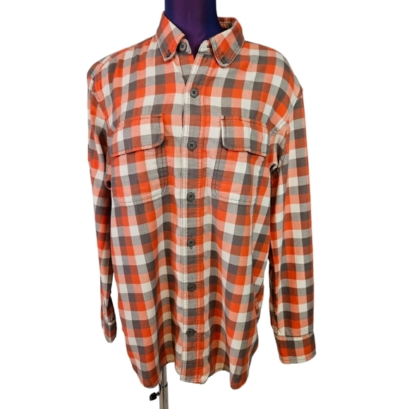 Duluth Orange & Gray Plaid Flannel Button Down Shirt‎ Size Large Men's - Picture 2 of 8
